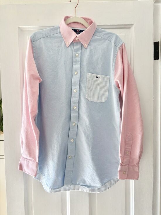Vineyard Vines Other - Vineyard Vines Shirt Mens Medium Blue Pink Tucker Slim Pastel Color Block Oxford